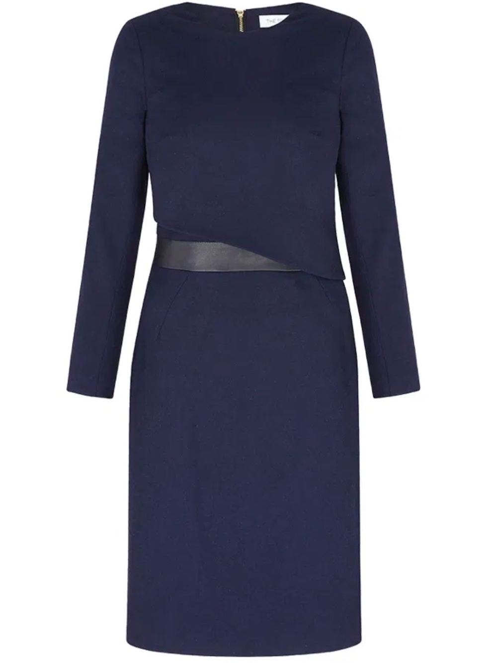 NWOT THE FOLD London Fitzrovia Long-Sleeve Sheath Dress with Leather Waist Trim